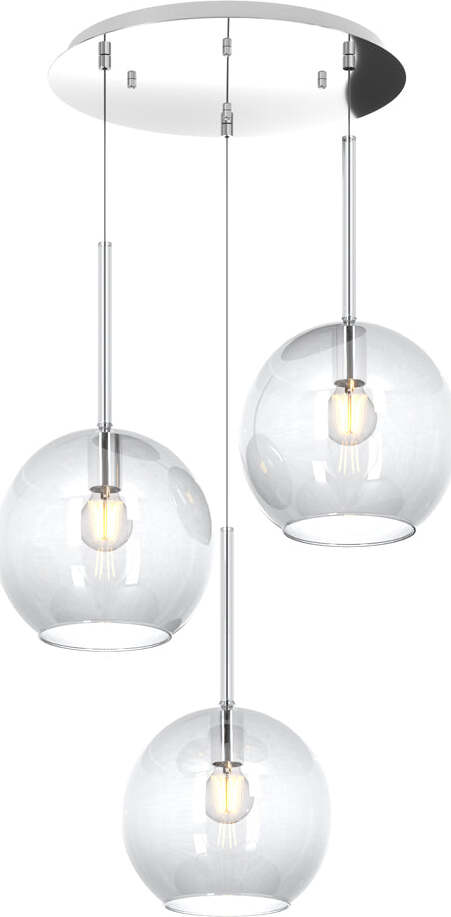 Sospensione-Contemp.-Rosone-Tondo-Future-Met.-Cromo-Vetro-Trasp.-3-Luci-E27-52Cm