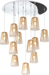 Sospensione-Contemp.-Rosone-Tondo-Shaded-Metallo-Cromo-Vetro-Ambra-12-Luci-E27