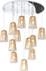 Sospensione-Contemp.-Rosone-Tondo-Shaded-Metallo-Cromo-Vetro-Ambra-12-Luci-E27