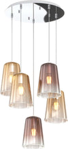 Sospensione-Contemp.-Rosone-Tondo-Shaded-Metallo-Cromo-Vetro-Ambra-E-Rame-5-Luci