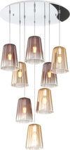 Sospensione-Contemp.-Rosone-Tondo-Shaded-Metallo-Cromo-Vetro-Ambra-E-Rame-8-Luci