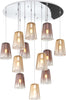 Sospensione-Contemp.-Rosone-Tondo-Shaded-Metallo-Cromo-Vetro-Ambra-Rame-12-Luci