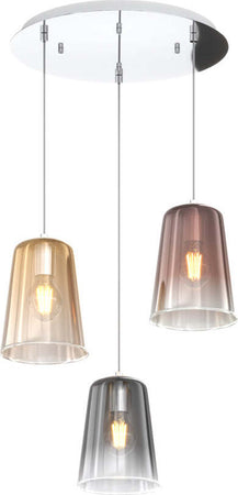 Sospensione-Contemp.-Rosone-Tondo-Shaded-Metallo-Cromo-Vetro-Multicolor-3-Luci