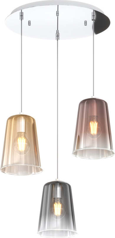 Sospensione-Contemp.-Rosone-Tondo-Shaded-Metallo-Cromo-Vetro-Multicolor-3-Luci