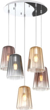 Sospensione-Contemp.-Rosone-Tondo-Shaded-Metallo-Cromo-Vetro-Multicolor-5-Luci