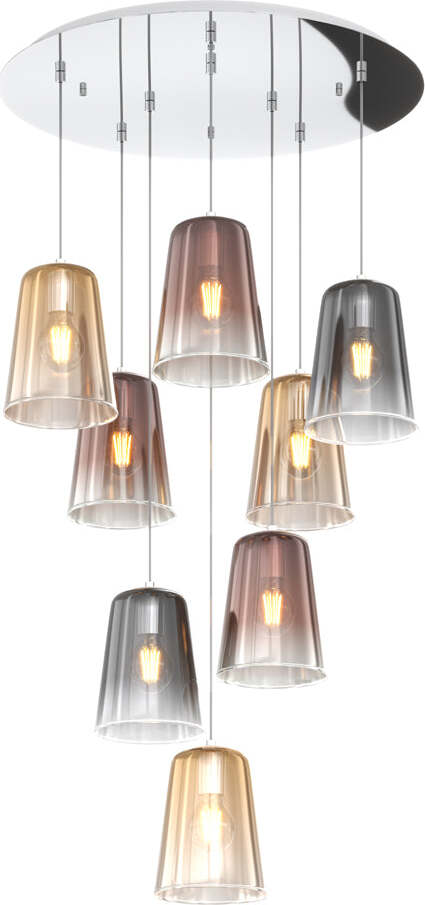 Sospensione-Contemp.-Rosone-Tondo-Shaded-Metallo-Cromo-Vetro-Multicolor-8-Luci