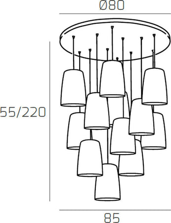 Sospensione-Contemp.-Rosone-Tondo-Shaded-Metallo-Cromo-Vetro-Rame-12-Luci-E27