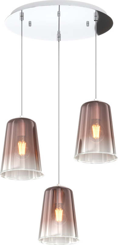 Sospensione-Contemp.-Rosone-Tondo-Shaded-Metallo-Cromo-Vetro-Rame-3-Luci-E27