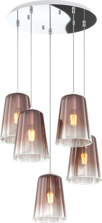 Sospensione-Contemp.-Rosone-Tondo-Shaded-Metallo-Cromo-Vetro-Rame-5-Luci-E27