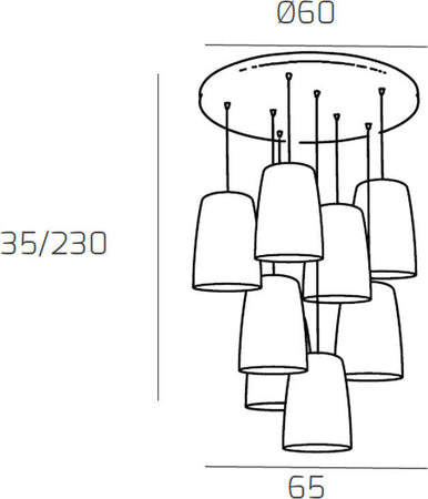 Sospensione-Contemp.-Rosone-Tondo-Shaded-Metallo-Cromo-Vetro-Rame-8-Luci-E27
