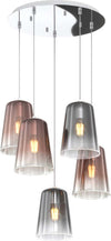 Sospensione-Contemp.-Rosone-Tondo-Shaded-Metallo-Cromo-Vetro-Rame-E-Cromo-5-Luci