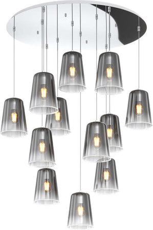 Sospensione-Contemp.-Rosone-Tondo-Shaded-Metallo-E-Vetro-Cromo-12-Luci-E27