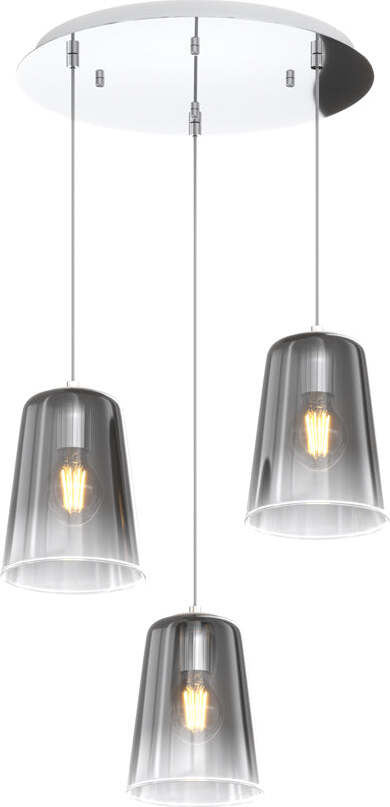 Sospensione-Contemp.-Rosone-Tondo-Shaded-Metallo-E-Vetro-Cromo-3-Luci-E27