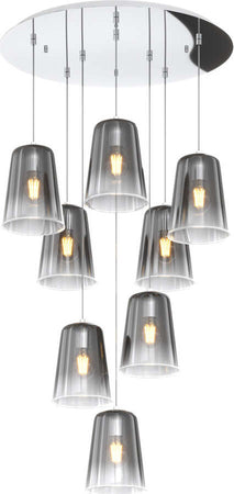 Sospensione-Contemp.-Rosone-Tondo-Shaded-Metallo-E-Vetro-Cromo-8-Luci-E27