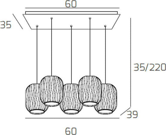 Sospensione-Contemp-Tender-Metallo-Ottone-Sat-Vetro-Trasparente-Ambra-5-Luci-E27