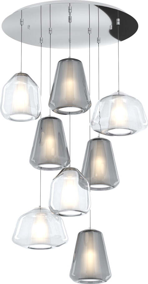 Sospensione-Contemp-Tonda-Double-Skin-Metallo-Cromo-Vetro-Mix-Trasp-Fumè-8-Luci