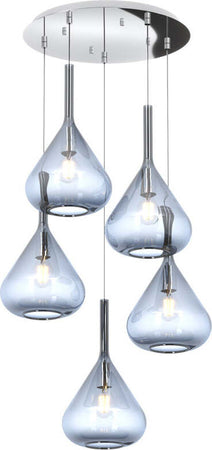 Sospensione-Contemp-Tonda-Kona-Metallo-Cromo-Vetro-Blu-5-Luci-E27
