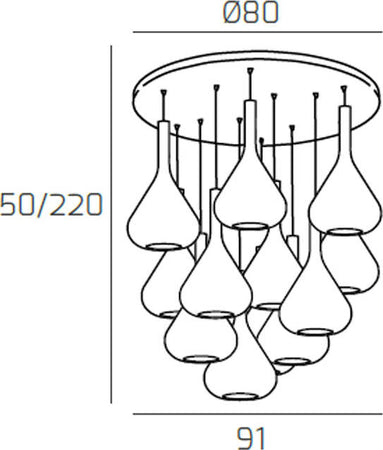 Sospensione-Contemp-Tonda-Kona-Metallo-Cromo-Vetro-Fumè-12-Luci-E27
