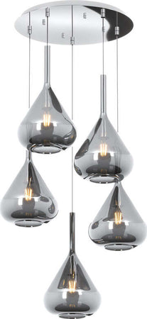 Sospensione-Contemp-Tonda-Kona-Metallo-Cromo-Vetro-Fumè-5-Luci-E27