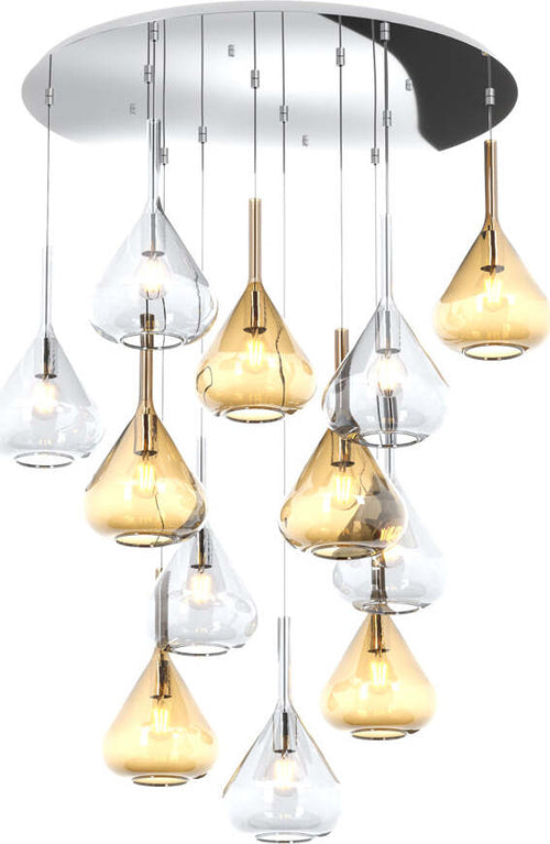 Sospensione-Contemp-Tonda-Kona-Metallo-Cromo-Vetro-Trasparente-Ambra-12-Luci-E27