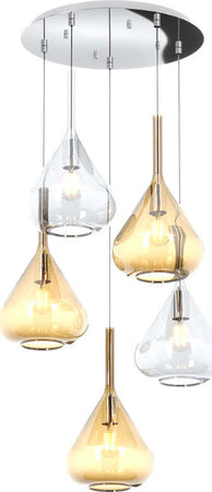 Sospensione-Contemp-Tonda-Kona-Metallo-Cromo-Vetro-Trasparente-Ambra-5-Luci-E27