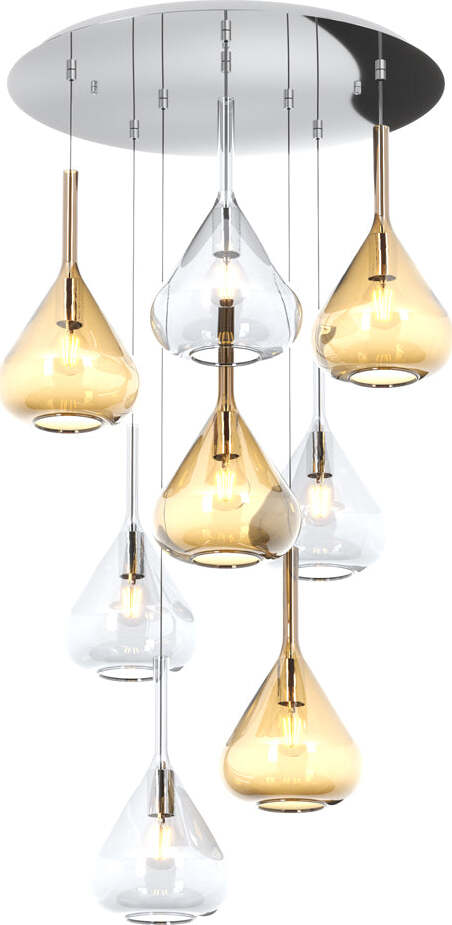 Sospensione-Contemp-Tonda-Kona-Metallo-Cromo-Vetro-Trasparente-Ambra-8-Luci-E27