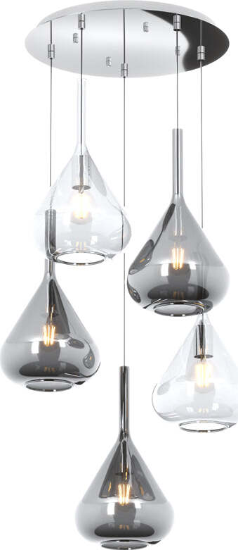 Sospensione-Contemp-Tonda-Kona-Metallo-Cromo-Vetro-Trasparente-Fumè-5-Luci-E27