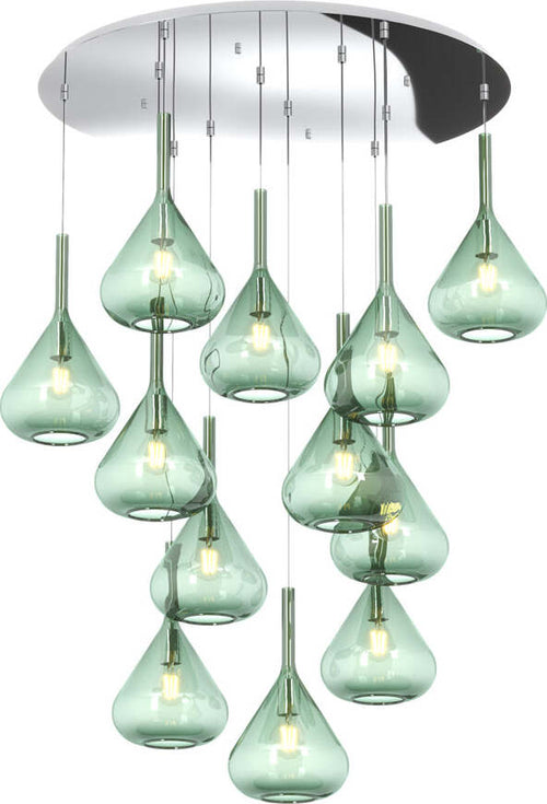 Sospensione-Contemp-Tonda-Kona-Metallo-Cromo-Vetro-Verde-12-Luci-E27