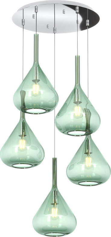Sospensione-Contemp-Tonda-Kona-Metallo-Cromo-Vetro-Verde-5-Luci-E27