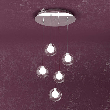 Sospensione-Contemp-Willow-Metallo-Cromo-Vetro-Bianco-Satitano-5-Luci-G9