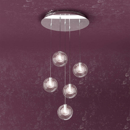 Sospensione-Contemp-Willow-Metallo-Cromo-Vetro-Trasparente-5-Luci-G9