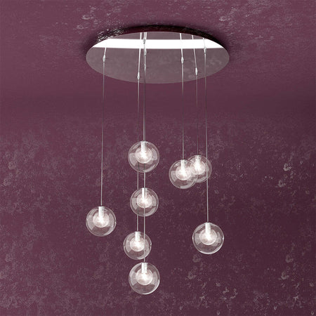 Sospensione-Contemp-Willow-Metallo-Cromo-Vetro-Trasparente-8-Luci-G9