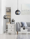 Sospensione-Contemporanea-Amsterdam-Acciaio-Nero-Vetro-Fumè-1-Luce-E27