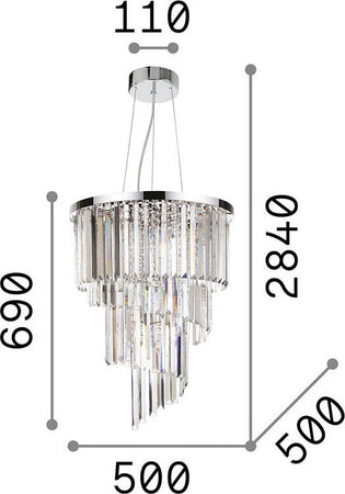 Sospensione-Contemporanea-Carlton-Metallo-Cristallo-Cromo-12-Luci-E14
