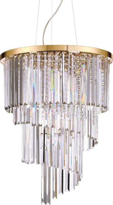 Sospensione-Contemporanea-Carlton-Metallo-Cristallo-Oro-12-Luci-E14