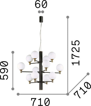 Sospensione-Contemporanea-Copernico-Metallo-Nero-12-Luci-3W-3000K-Luce-Calda