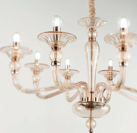 Sospensione-Contemporanea-Danieli-Vetro-Ambra-8-Luci-E14