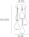 Sospensione-Contemporanea-Drop-Metallo-Cromo-Vetro-Rame-5-Luci-E14