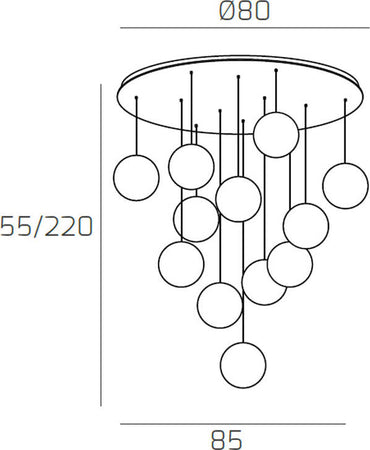 Sospensione-Contemporanea-Eclipse-Metallo-Cromo-Vetro-Multicolor-12-Luci-G9