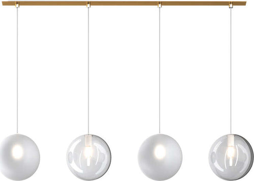 Sospensione-Contemporanea-Eclipse-Metallo-Ottone-Sat-Vetro-Bianco-Fog-4-Luci-G9