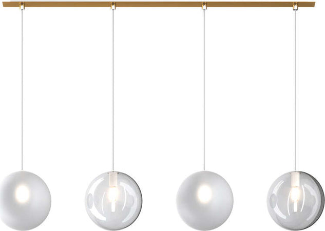 Sospensione-Contemporanea-Eclipse-Metallo-Ottone-Sat-Vetro-Bianco-Fog-4-Luci-G9