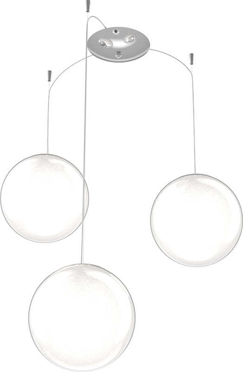 Sospensione-Contemporanea-Glitter-Metallo-Cromo-Vetro-Soffiato-Trasp-3-Luci-E14