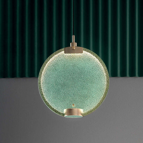 Sospensione-Contemporanea-Horo-Metallo-Ottone-Vetro-Verde-Led-43,2W