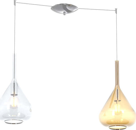 Sospensione-Contemporanea-Kona-Metallo-Cromo-Vetro-Trasparente-Ambra-2-Luci-E27