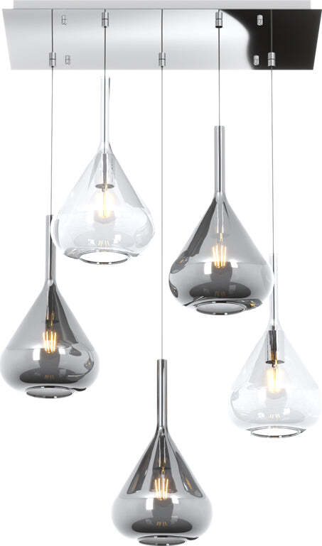 Sospensione-Contemporanea-Kona-Metallo-Cromo-Vetro-Trasparente-Fumè-5-Luci-E27