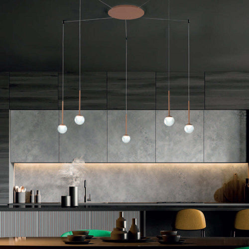 Sospensione-Contemporanea-Lollypop-Cavi-Distanziati-Metallo-Oro-Rosato-Led-35W