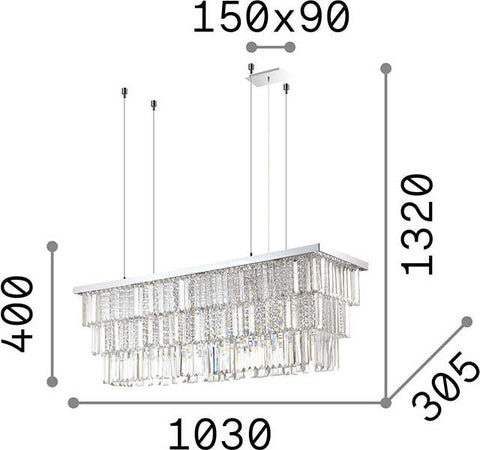 Sospensione-Contemporanea-Martinez-Metallo-Cristallo-Cromo-8-Luci-E14