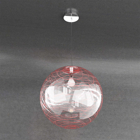 Sospensione-Contemporanea-Moon-Metallo-Cromo-Vetro-Rosso-1-Luce-E27-D.40Cm
