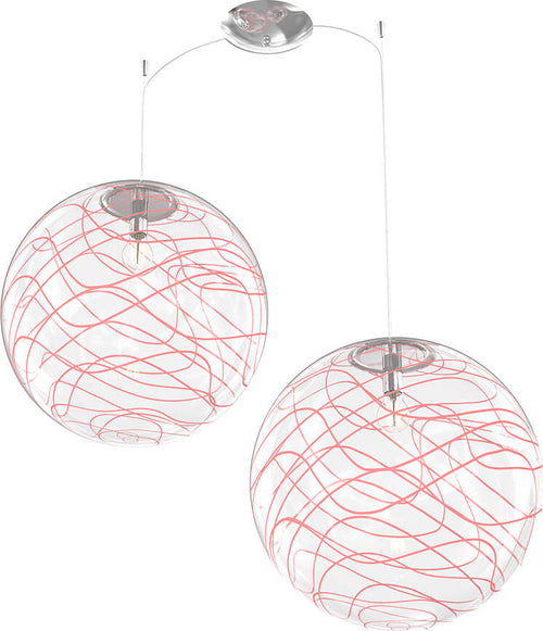 Sospensione-Contemporanea-Moon-Metallo-Cromo-Vetro-Rosso-2-Luci-E27-D.40Cm