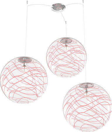Sospensione-Contemporanea-Moon-Metallo-Cromo-Vetro-Rosso-3-Luci-E27-D.40Cm